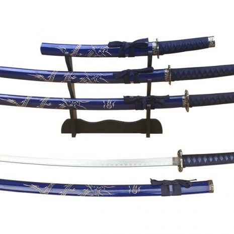 3 pcs Samurai Sword Set with Blue plastic scabbard - T60081BL