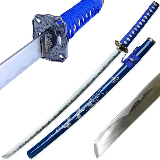 40″ Blue Katana Samurai Sword Dragon Engraving on Scabbard - T60081BL-1