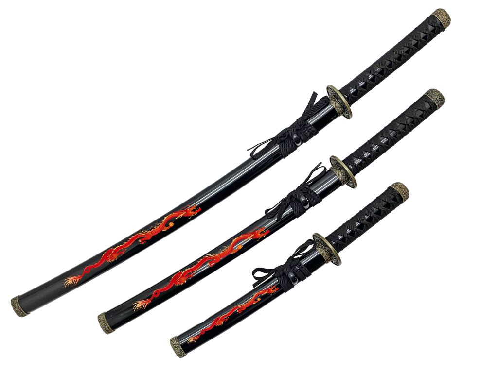 3 pcs Samurai Sword Set with Black plastic scabbard - T60084BK