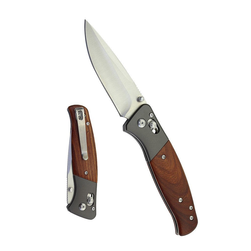 7.5″ S-TEC G10 Handle Axis Lock Folding Knife w/ Wood Handle - TS042