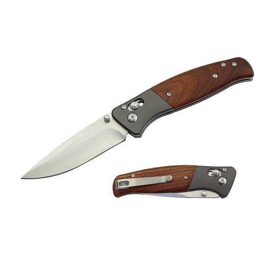 7.5″ S-TEC G10 Handle Axis Lock Folding Knife w/ Wood Handle - TS042