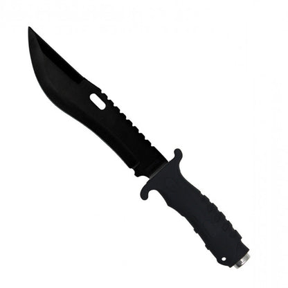 12.75" Black Hunting Knife Rubber Handle w/ Glass Breaker - H-4826-BK