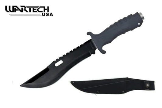 12.75" Black Hunting Knife Rubber Handle w/ Glass Breaker - H-4826-BK