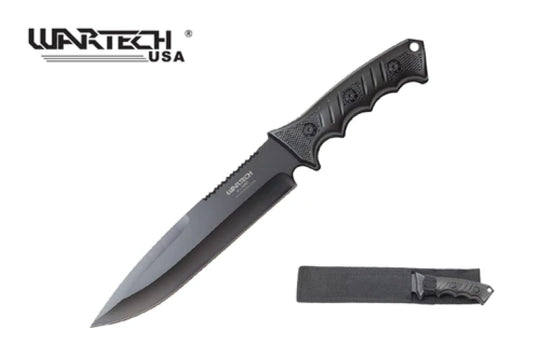 13.5" WARTECH Black Hunting Knife ABS Handle w/ Sheath - H-4952-BK