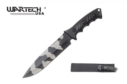 13.5" War tech Snow Camo Hunting Knife ABS Handle w/ Sheath - H-4952-CMO