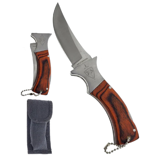 6 1/4" Folding Knife w/ wood handle & pouch - K082