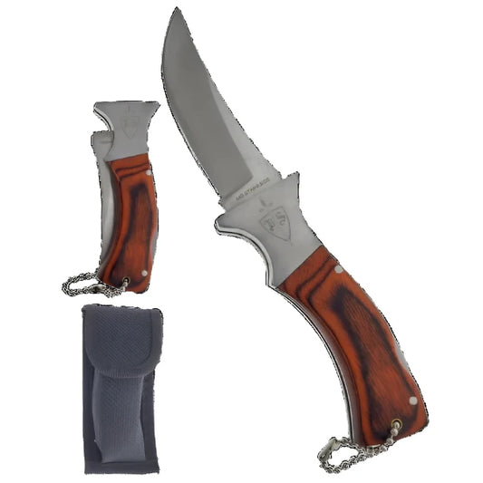 6 1/4" Folding Knife w/ wood handle & pouch - K082