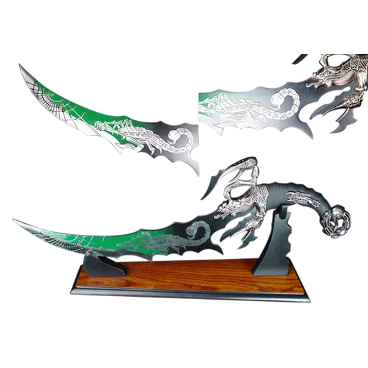 21 1/4" Fantasy Green Scorpion Dagger with Wooden Stand - KM5829-1