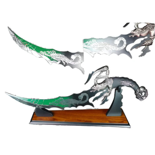 21 1/4" Fantasy Green Scorpion Dagger with Wooden Stand - KM5829-1