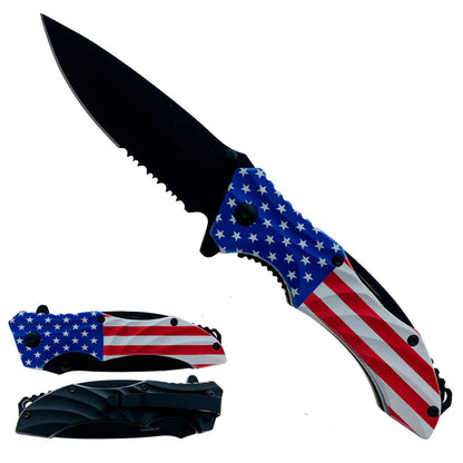 Falcon 8" Overall Spring Assisted Knife US Flag - KS0647UF