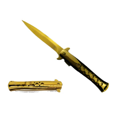 Falcon 9" Overall Metal Spring Assisted Knife With Gold Coating - KS1109GD