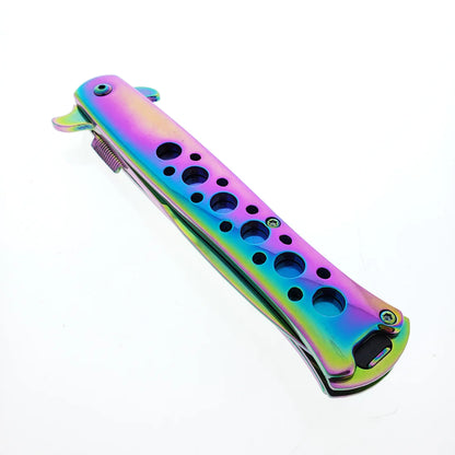 Falcon 9" Overall Metal Spring Assisted Knife With Rainbow Coating - KS1109RB