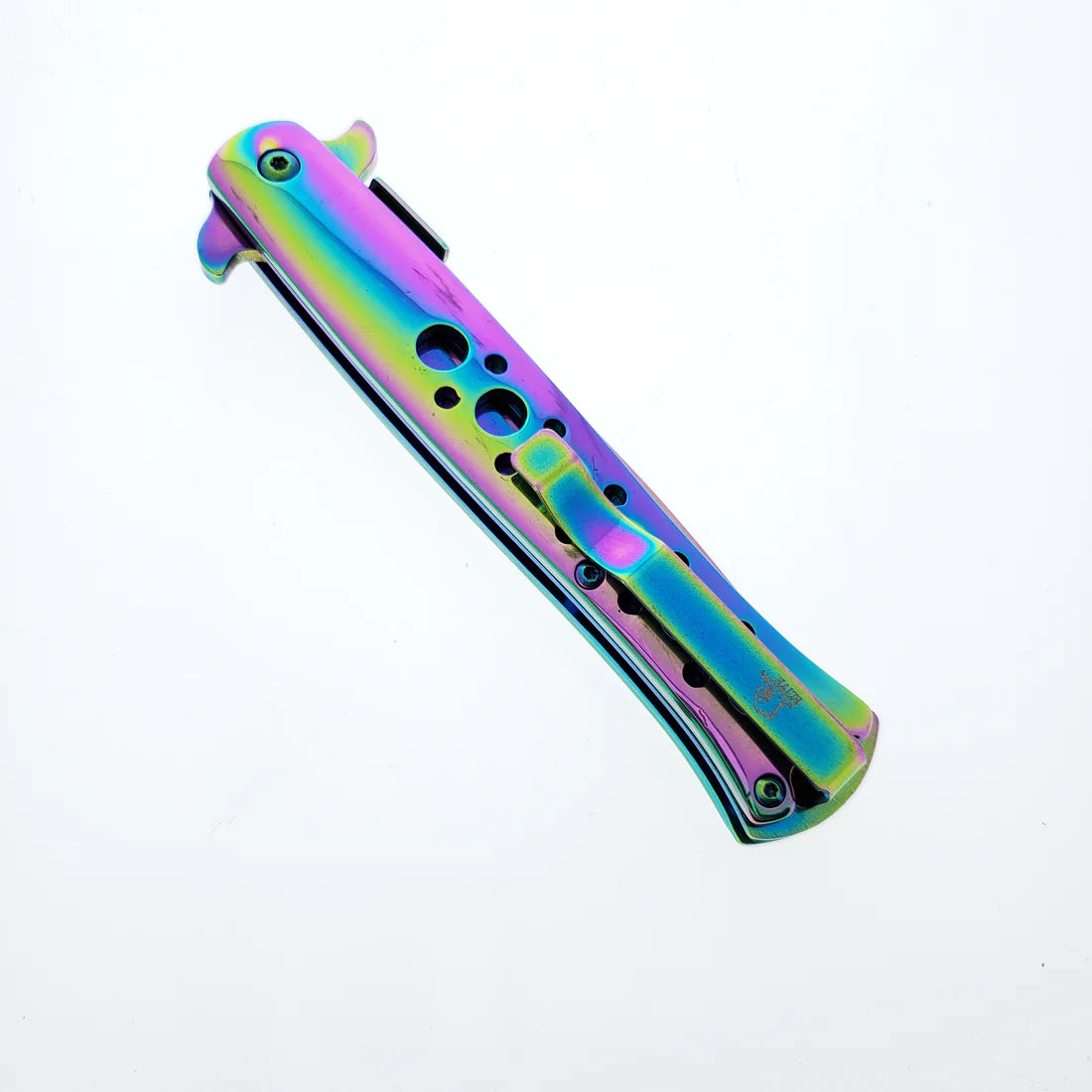 Falcon 9" Overall Metal Spring Assisted Knife With Rainbow Coating - KS1109RB