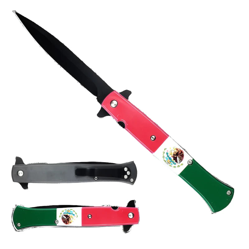 8 7/8" Mexico Flag Design Folding Knife - KS1157MF