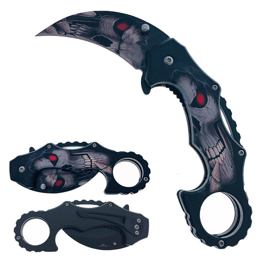 4.75" Fighting Style Assisted Spring Folding Pocket Knife - Skull - KS1661SK