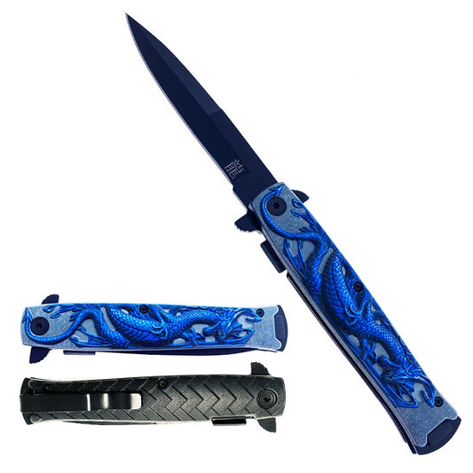 Falcon 8" Overall Spring Assisted Knife W/ Blue Dragon Handle - KS1673BL