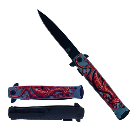 Falcon 8" Overall Spring Assisted Knife W/Abstract Red Dragon Handle - KS1673RD