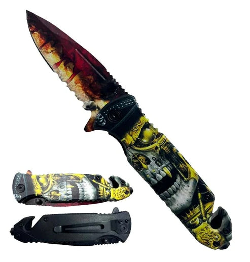 7.75" Semi Automatic Spring Assisted Knife 3D Skull Design - KS1820SK2