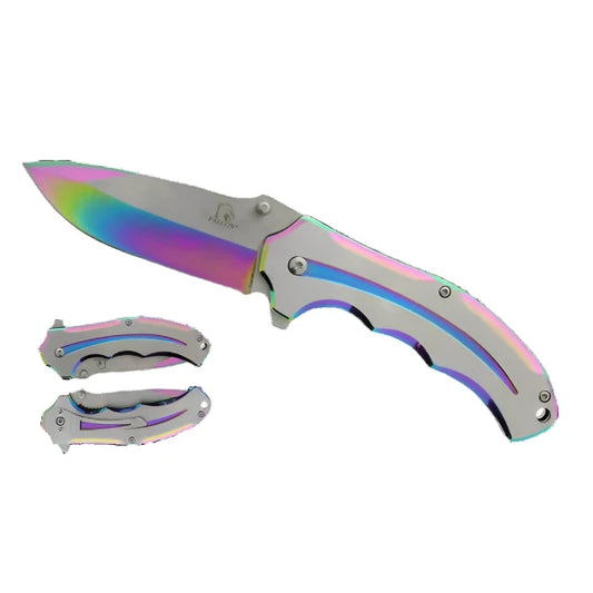 Falcon 7 3/4 Two Tones Silver & Rainbow Metal Handle - KS3309RB