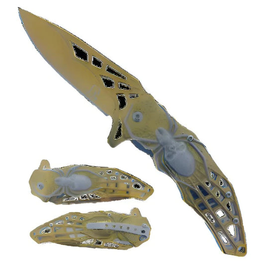 Falcon 8" Overall in Length Spring Assisted Knife Spider Handle Gold - KS3605GD