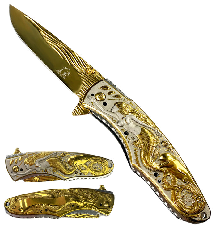 Falcon 8" Overall Knife W/ Gold Mermaid Design - KS3606GD