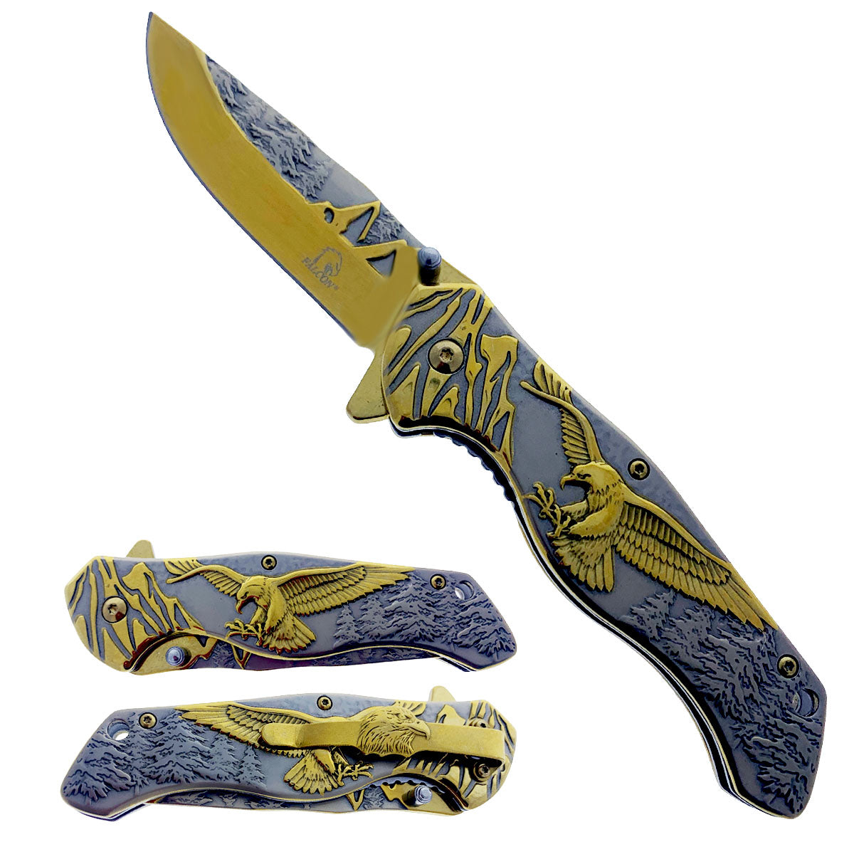 Falcon 8 1/4" Overall Knife w Gold Eagle Design - KS3778GD