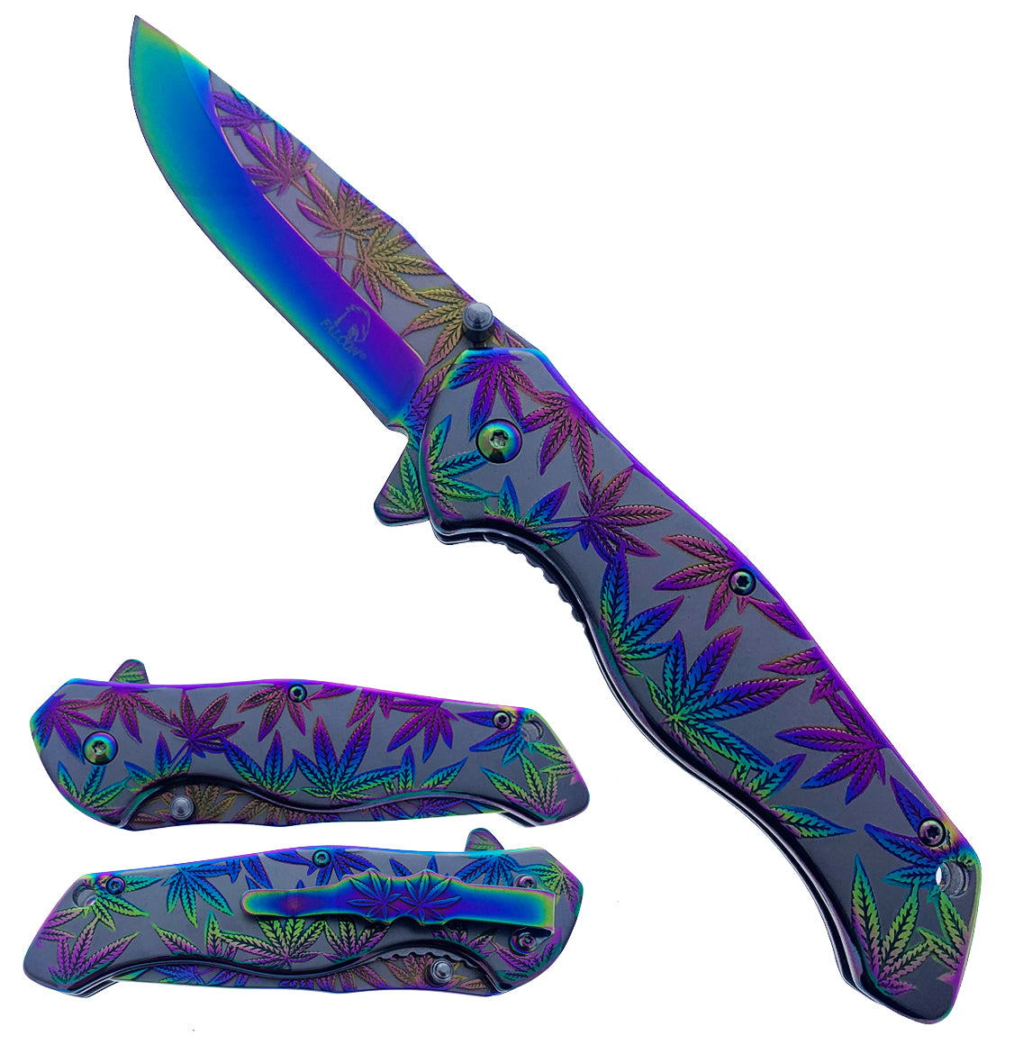 8" Overall Knife w Black Marijuana Design - KS3779RB