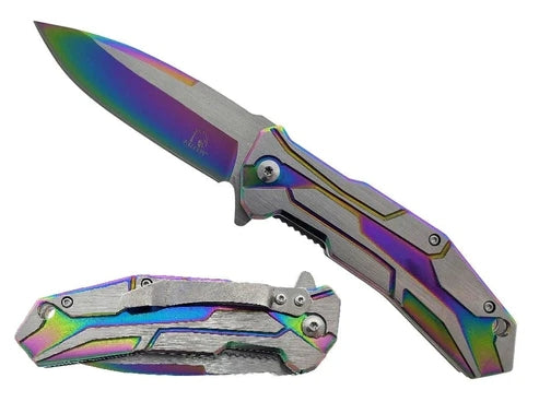 7.5" Falcon Rainbow & Steel finished Spring Assisted Knife - KS3821RB