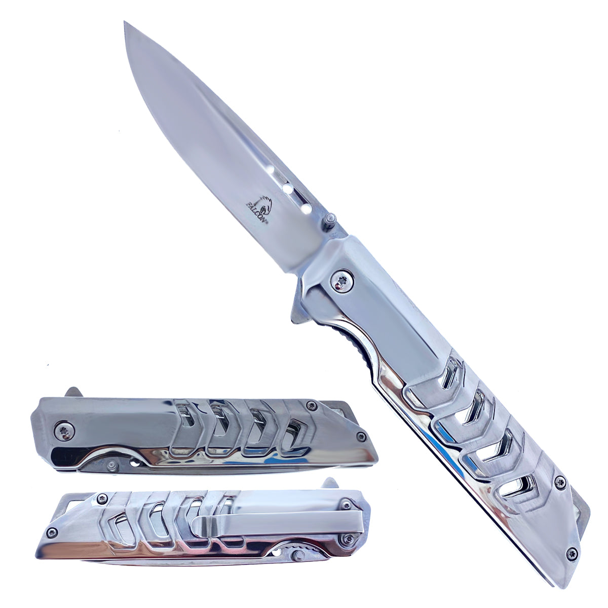 Falcon 8- 3/4" Mirror Chrome Spring Assisted Pocket Knife - KS4621CH