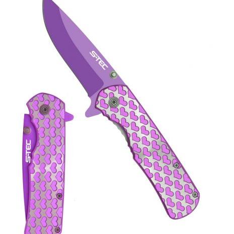 8″ Spring Assisted Folding Knife Silver Handle with Purple Heart -T271406PL