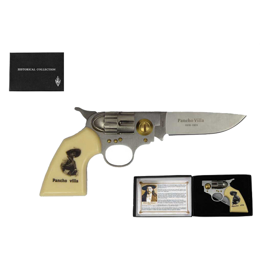 3 1/8" Pancho Villa Photo on Handle Gun Style Folding Knife - KB309PV-2